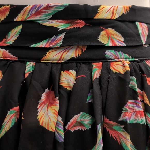 Stunning Vintage Floral Black Chiffon Feather Print Flowy Maxi Skirt Small - Picture 5 of 11
